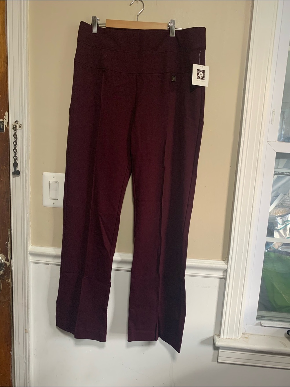 NWT Anne Klein Burgundy Noir Pull On Wide Leg Dress Pants Women's Size Large